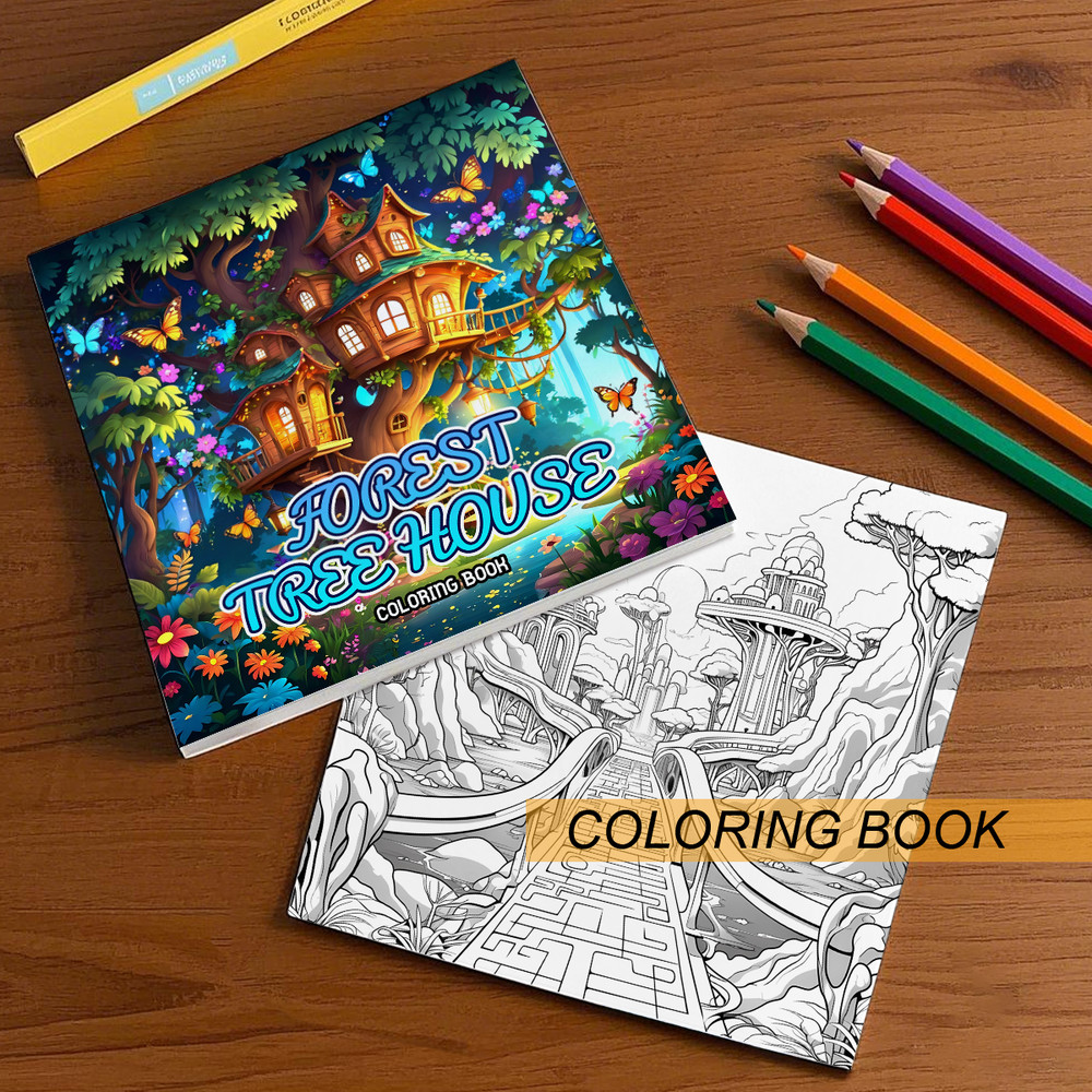 Fantastic Tree House Coloring Book for Adults, Relieve Stress, Creative Art Therapy, Kids Educational Toys