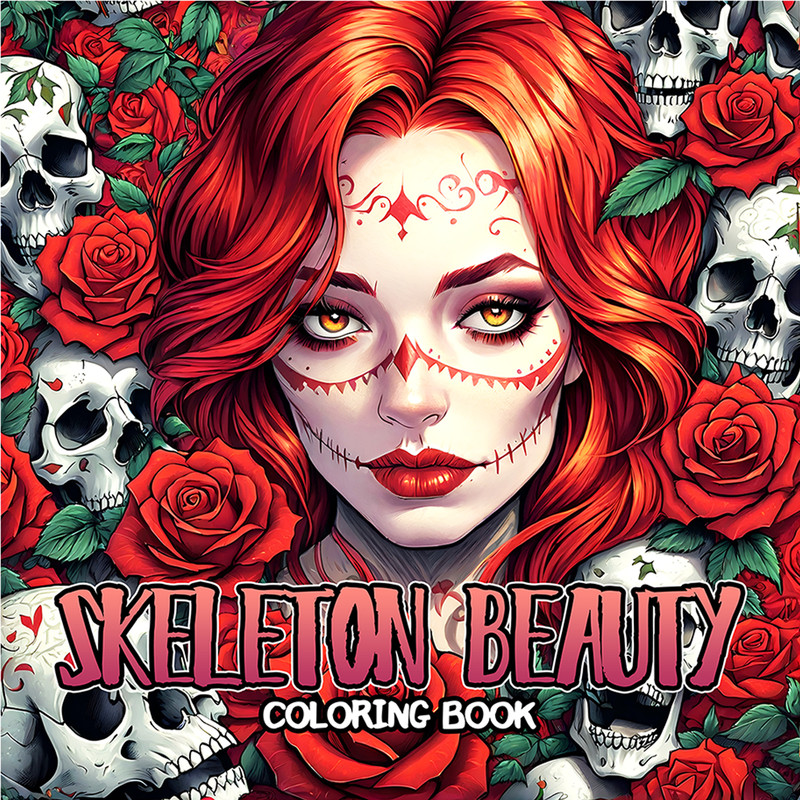 Skeleton Beauty Coloring Book for Adults, Stress Relieving Art Therapy, Creative Gift for Teens and Kids