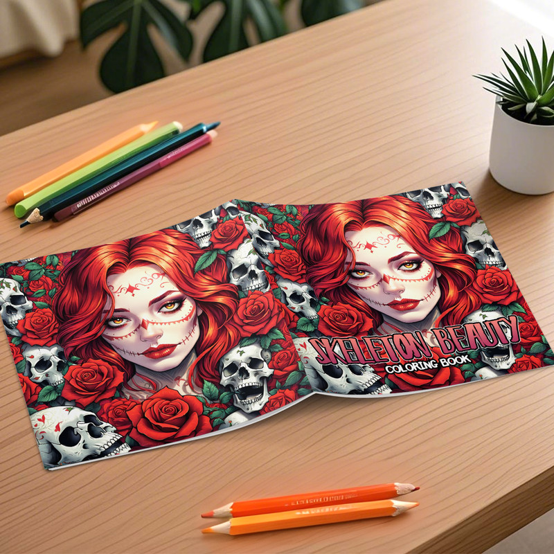 Skeleton Beauty Coloring Book for Adults, Stress Relieving Art Therapy, Creative Gift for Teens and Kids