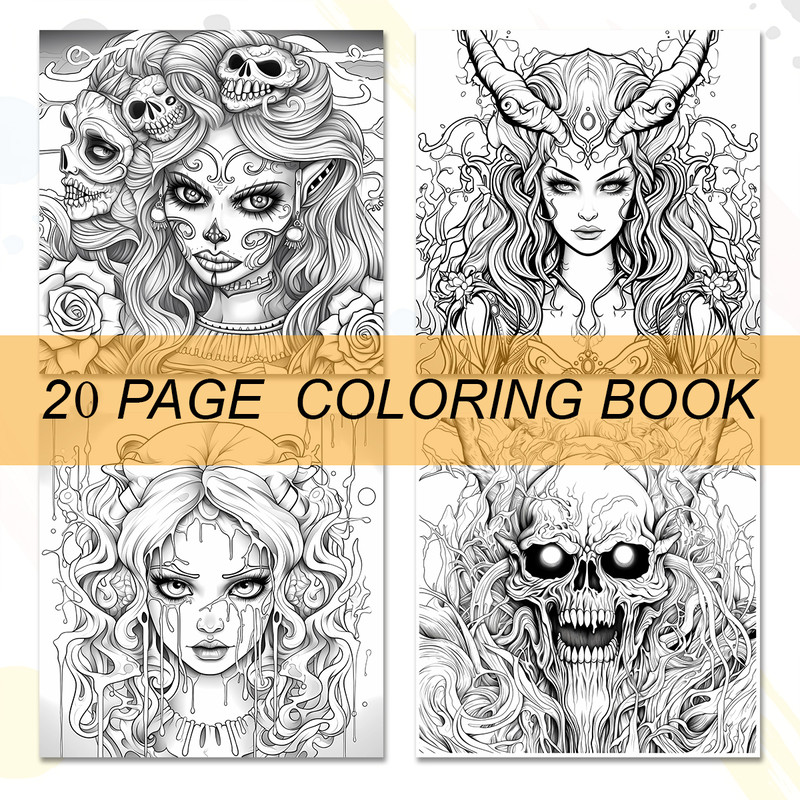 Skeleton Beauty Coloring Book for Adults, Stress Relieving Art Therapy, Creative Gift for Teens and Kids