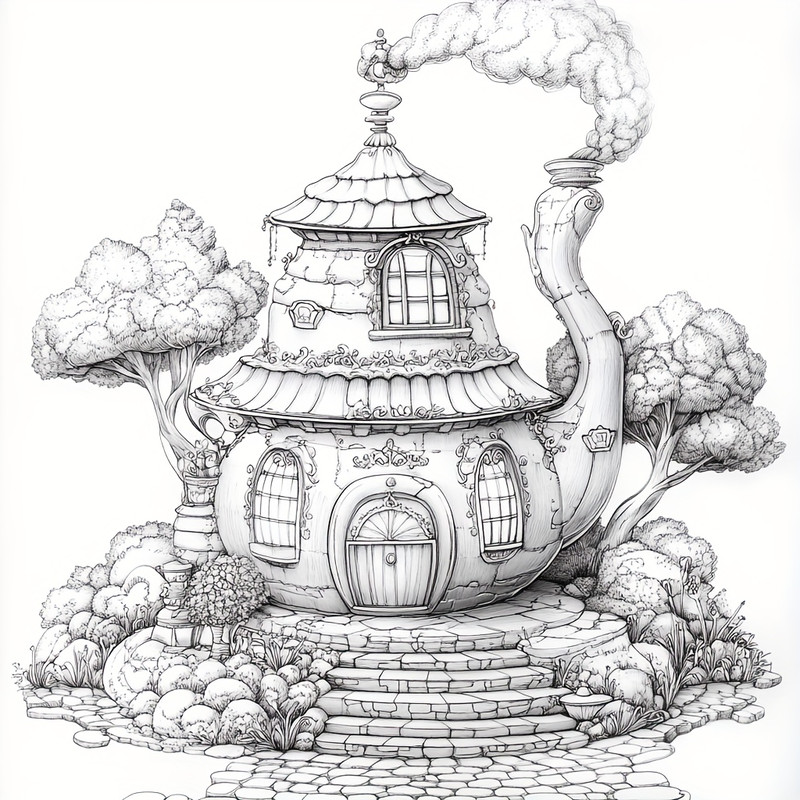 Dreamy Teapot House Coloring Book For Adult Premium Drawing Supplies Unique Birthday Party Gift 1