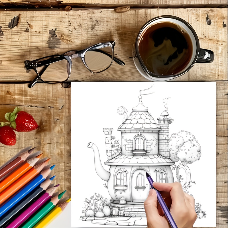 Dreamy Teapot House Coloring Book For Adult Premium Drawing Supplies Unique Birthday Party Gift 4