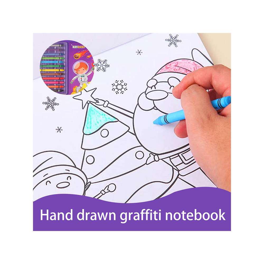 Childrens Coloring Book Set, Drawing Book with Colorful Crayon, Christmas, Halloween, Animal, Space Edition