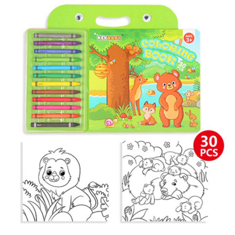 Childrens Coloring Book Set, Drawing Book with Colorful Crayon, Christmas, Halloween, Animal, Space Edition