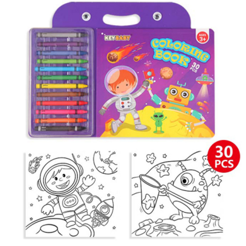 Childrens Coloring Book Set, Drawing Book with Colorful Crayon, Christmas, Halloween, Animal, Space Edition