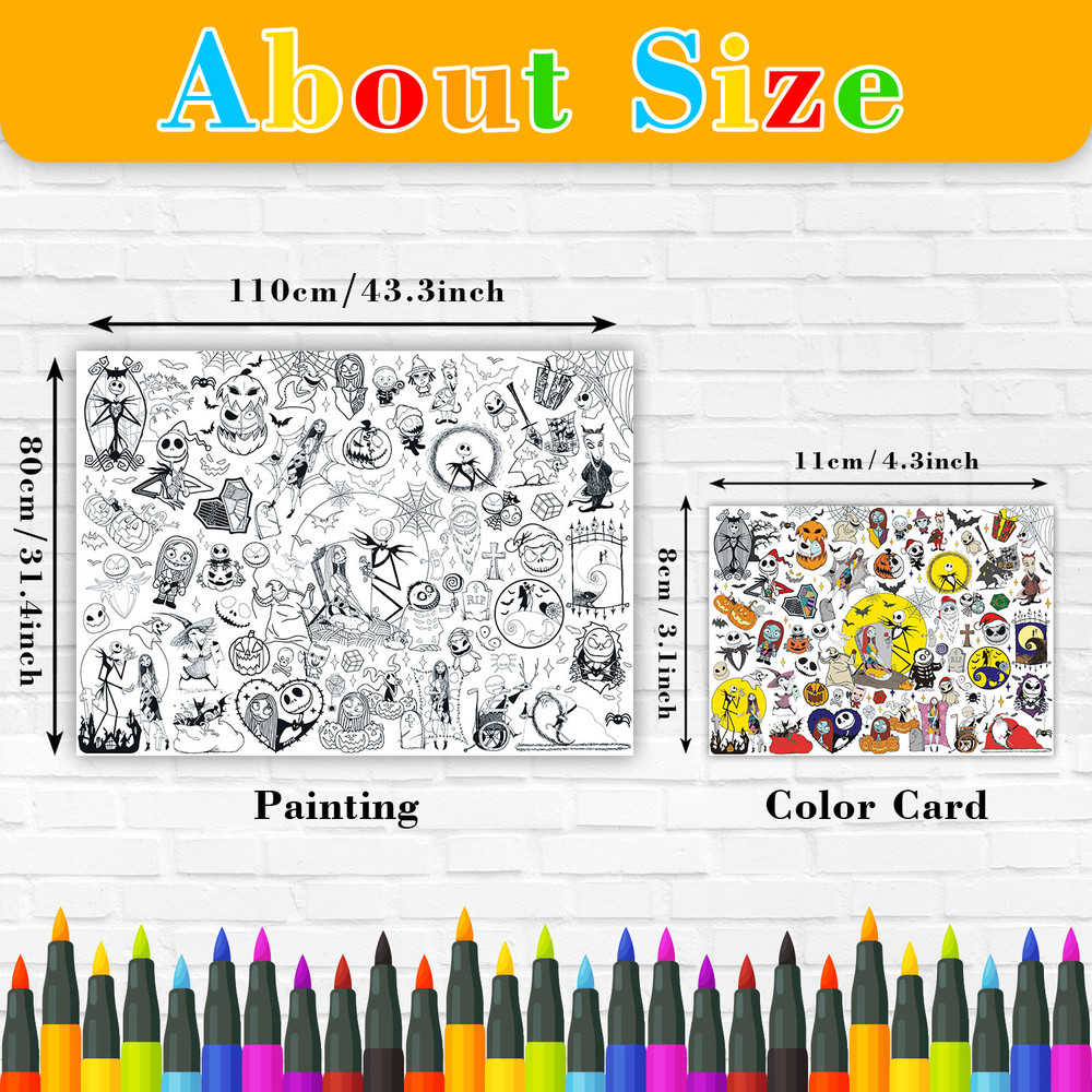 Horror Halloween Coloring Books for Kids, Giant Coloring Poster, Space Party Supplies, Coloring Tablecloth