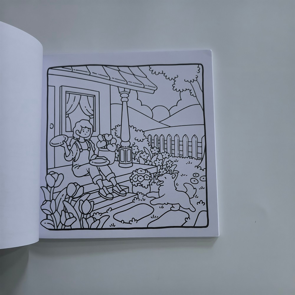 Simple Joys Stress Relief Coloring Book, Cute Girl And Her Pets Drawing Book, Perfect Gift for Party, Birthday