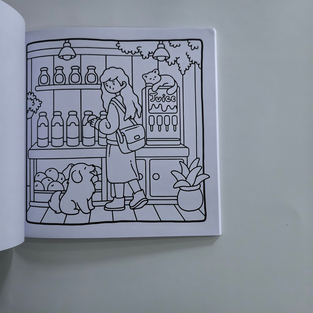 Simple Joys Stress Relief Coloring Book, Cute Girl And Her Pets Drawing Book, Perfect Gift for Party, Birthday