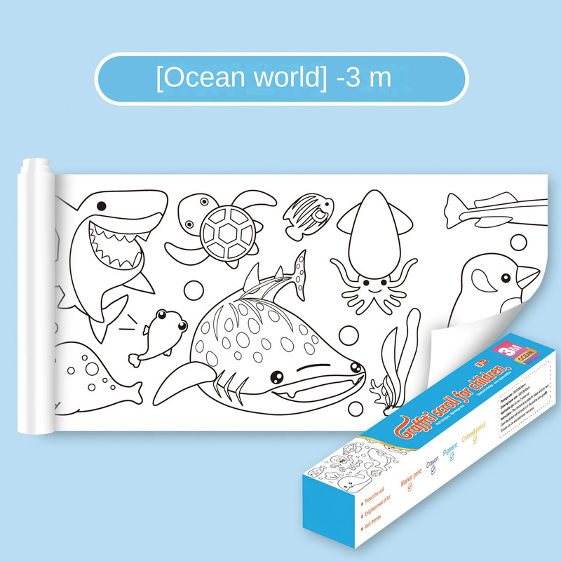 Children Montessori Toys DIY Self Adhesive Drawing Roll Kids Learning Paint Coloring Scroll For Ear 13