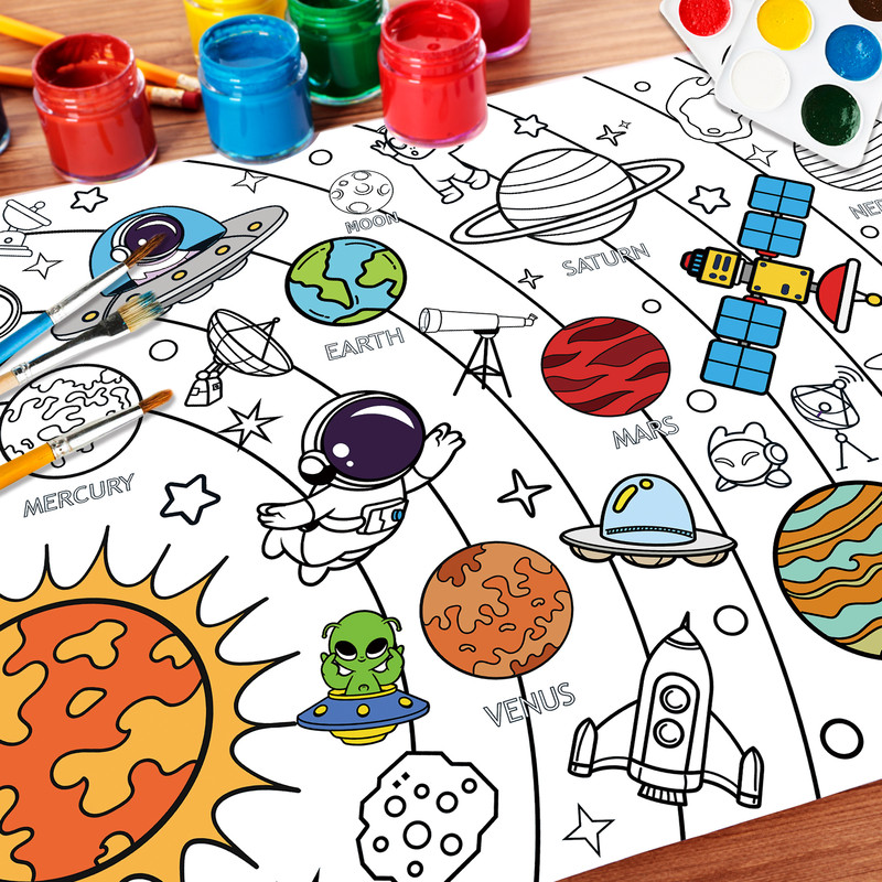 Big Children Drawing Paper, DIY Space Sticky Coloring Paper, Large Coloring Tablecloth for Kids