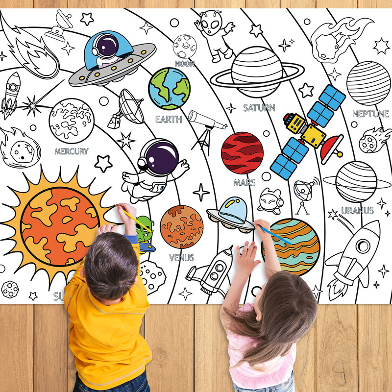 Big Children Drawing Paper, DIY Space Sticky Coloring Paper, Large Coloring Tablecloth for Kids