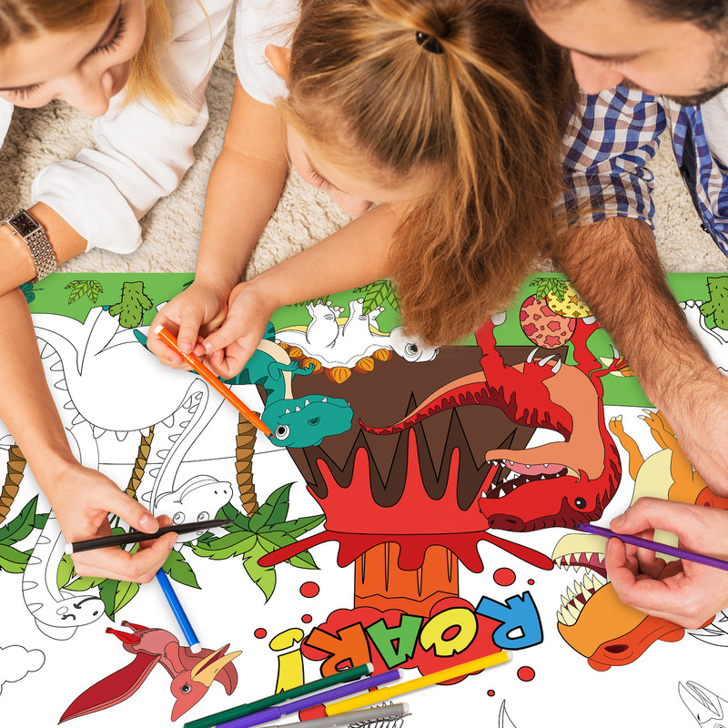 Dinosaur World Coloring Tablecloth, Large Kids Activity Mat, Birthday Party Supplies, Creative Gift and Favor