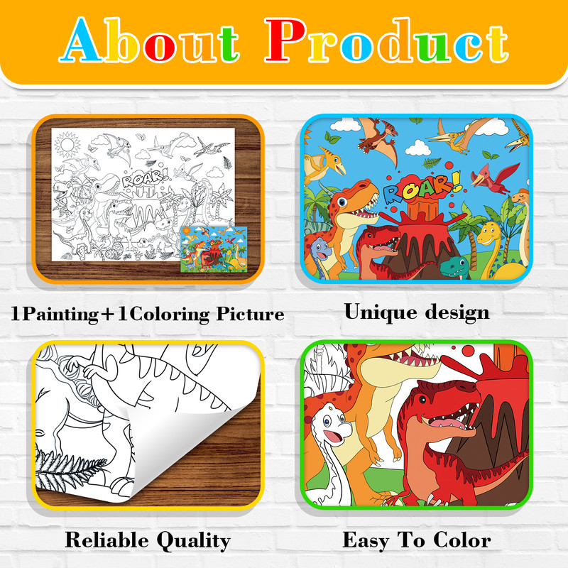 Dinosaur World Coloring Tablecloth, Large Kids Activity Mat, Birthday Party Supplies, Creative Gift and Favor