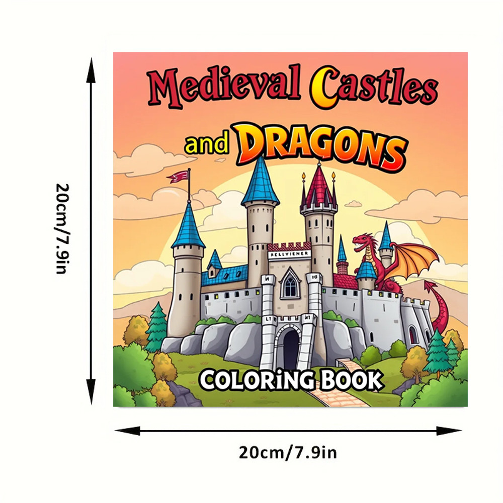 Original Medieval Castles Coloring Book for Adults, Dragons and Fantasy Colouring Book, Christmas Drawing Supplies Gift