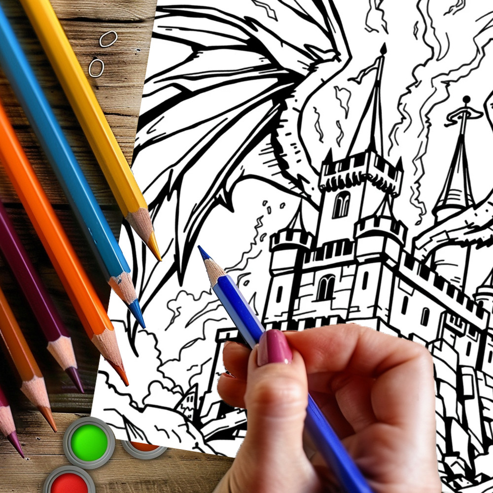 Original Medieval Castles Coloring Book for Adults, Dragons and Fantasy Colouring Book, Christmas Drawing Supplies Gift