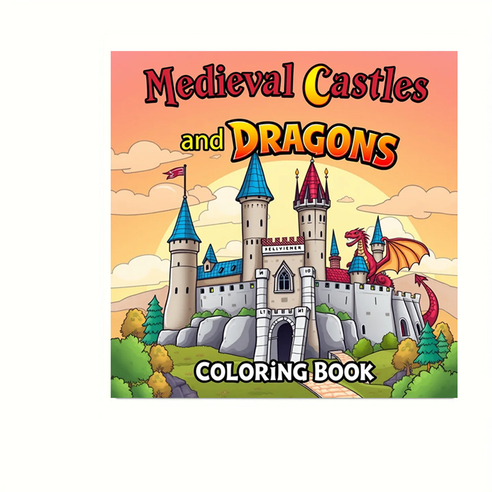 Original Medieval Castles Coloring Book for Adults, Dragons and Fantasy Colouring Book, Christmas Drawing Supplies Gift