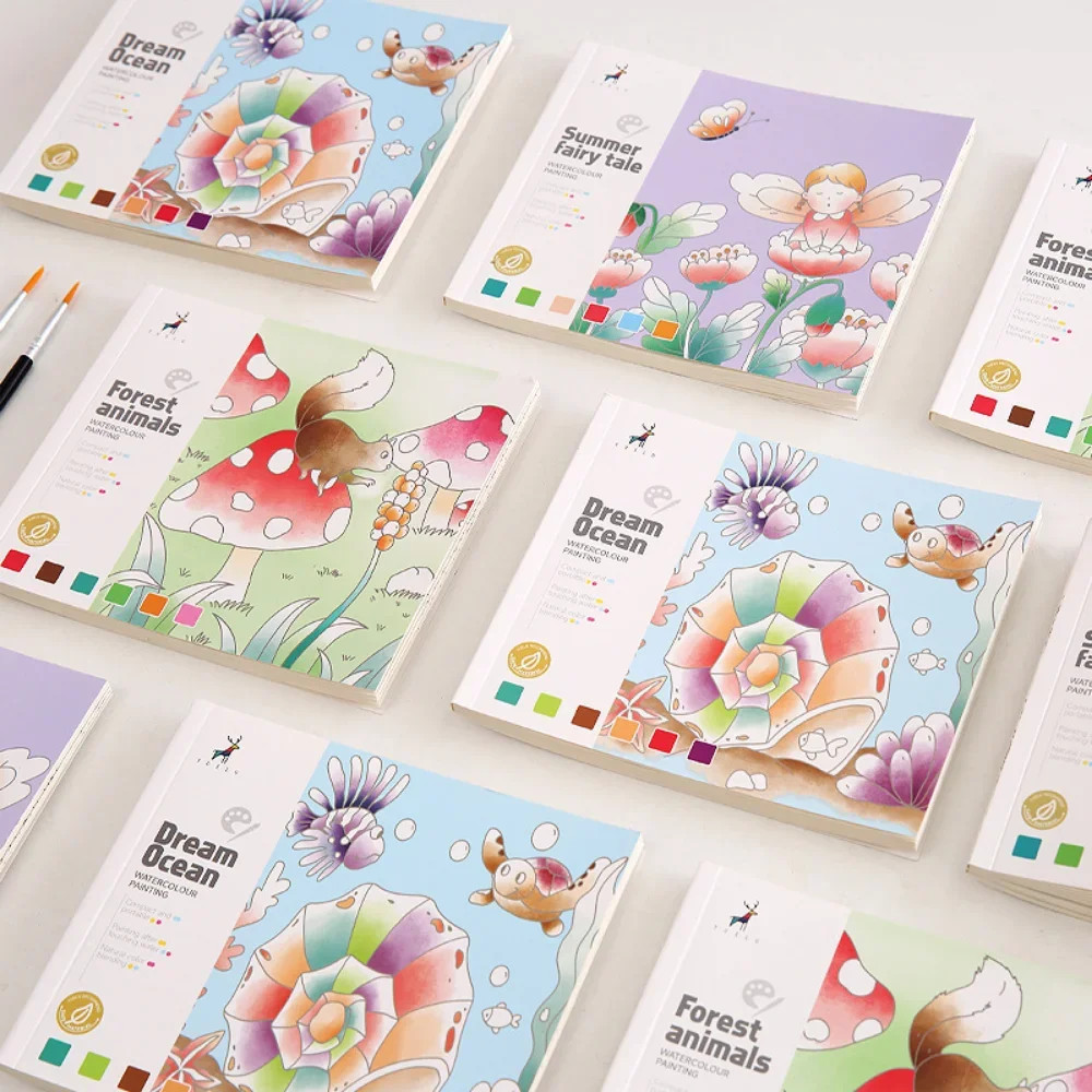 Creative Watercolor Painting Book for Kids, DIY Art Toy, Fairy Tale Animal and Flowers Gouache Drawing Kit