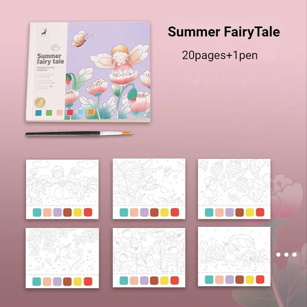 Creative Watercolor Painting Book for Kids, DIY Art Toy, Fairy Tale Animal and Flowers Gouache Drawing Kit