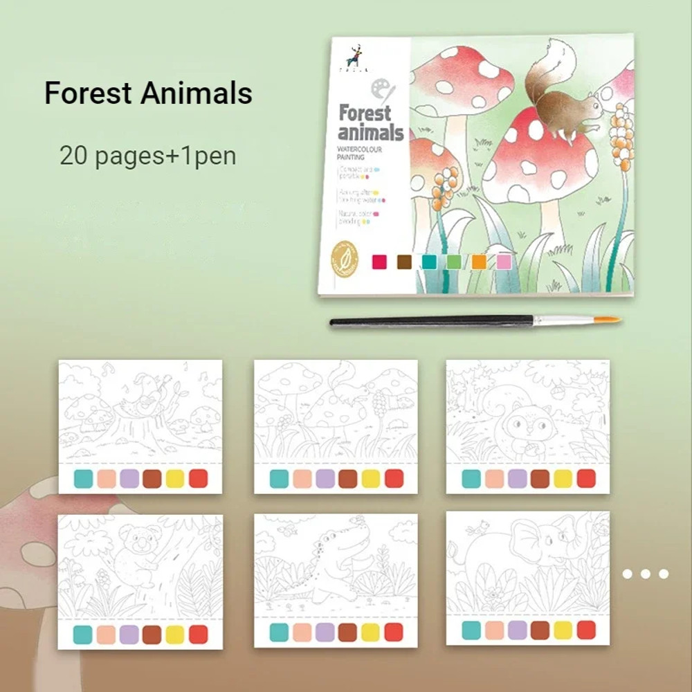 Creative Watercolor Painting Book for Kids, DIY Art Toy, Fairy Tale Animal and Flowers Gouache Drawing Kit