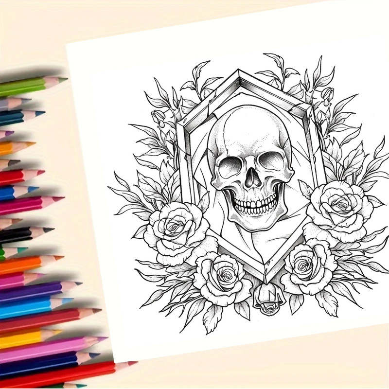 Art Skull Adult Coloring Book, Gothic Doodle Art for Stress Relief