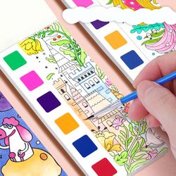 childrens watercolor coloring book, built in pens, christmas gifts, easter and thanksgiving drawing toys