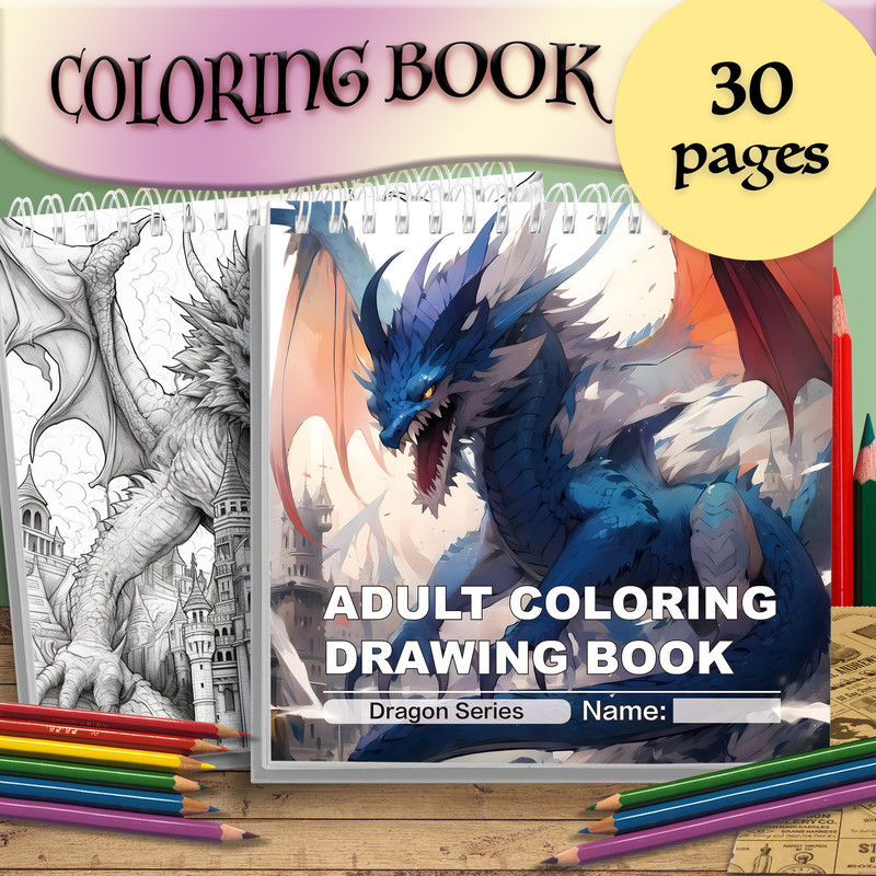 Mythical Creatures Coloring Book for Adults, Featuring Dragons, An Ideal Gift for Stress Relief