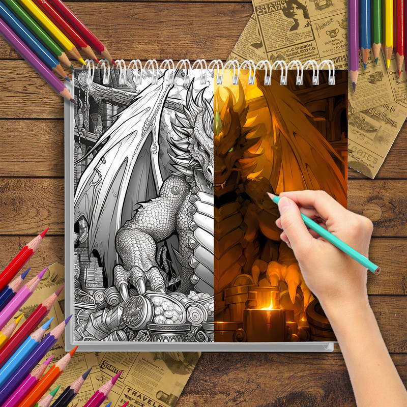 Mythical Creatures Coloring Book for Adults, Featuring Dragons, An Ideal Gift for Stress Relief