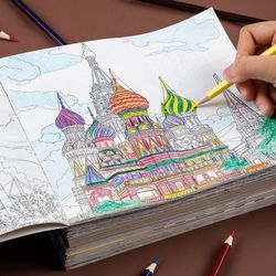 children's coloring book, beginner sketchbook, hand drawn notebook with colored pencils for students