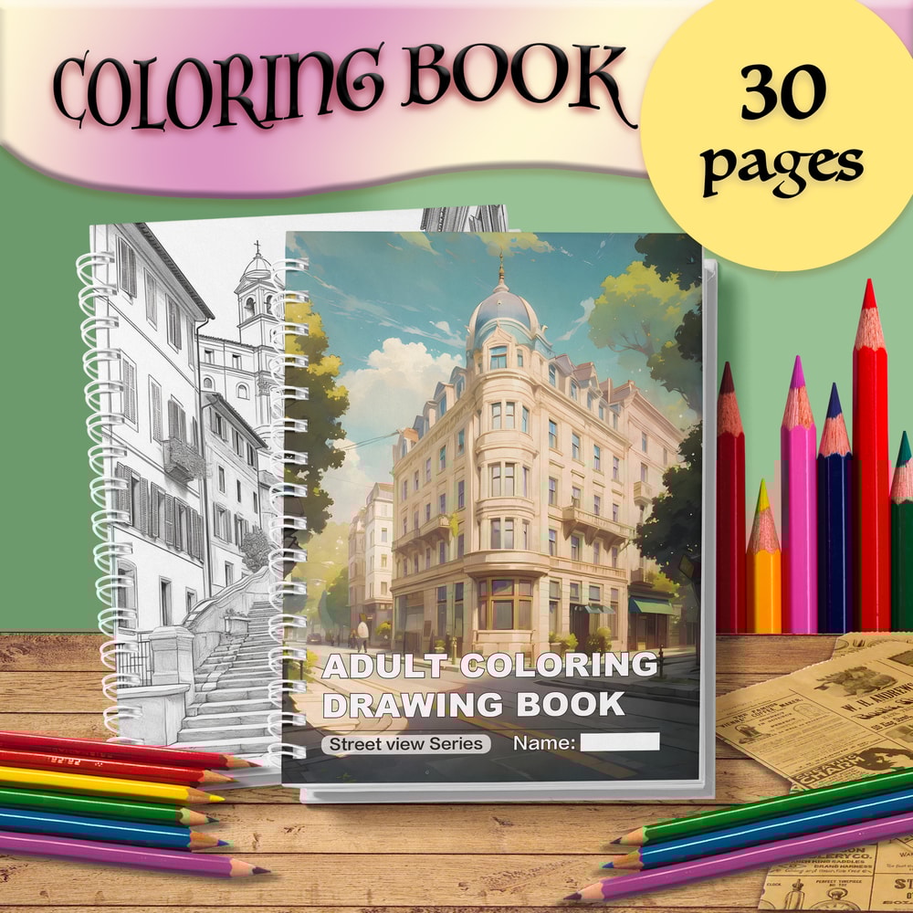Architectural Street Scene Adult Coloring Book, Thick Paper, A Gift of Taste and Thought