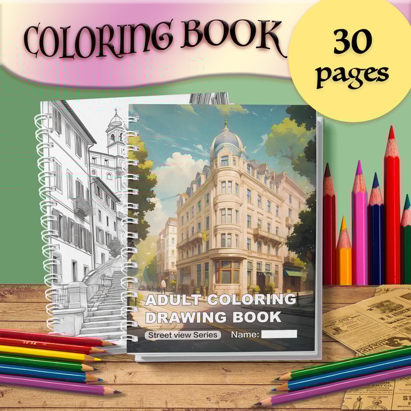 Architectural Street Scene Adult Coloring Book, Thick Paper, A Gift of Taste and Thought
