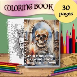 creative skull adult coloring book, premium heavy paper, unique creative gift choice