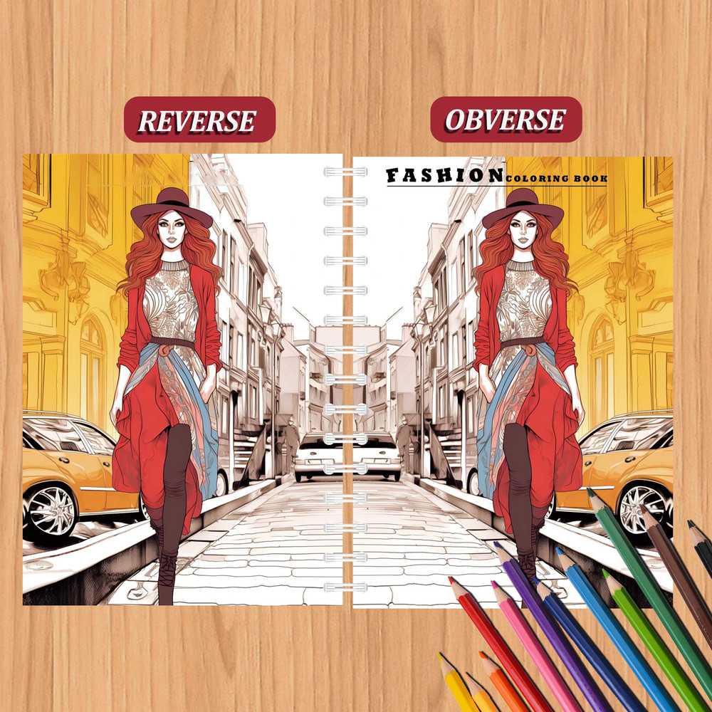 Adult Coloring Book, Female Fashion Designs