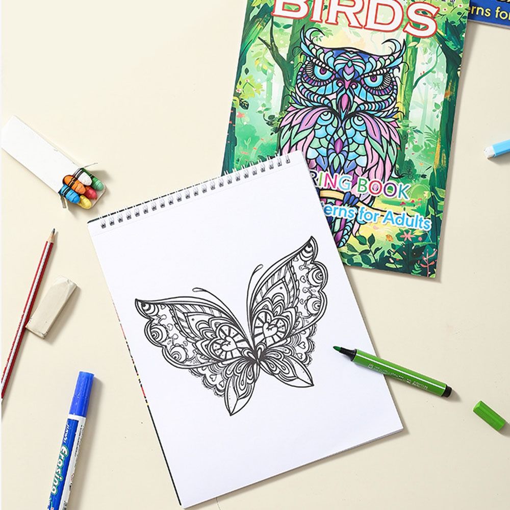 Spiral Binding Kids Coloring Book Single Side Mandala Animal And Butterfly Designs Removable Pages  3