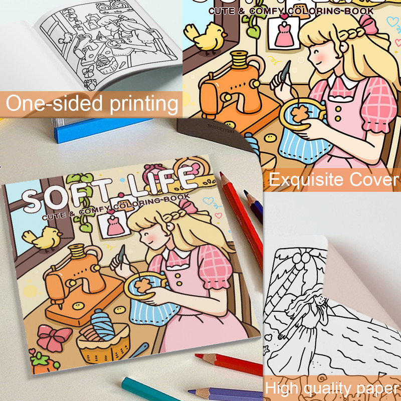 Soft Life Cute & Comfy Coloring Book for Adults, Cute Cartoon Patterns, Perfect Painting Gift for Party and Birthday