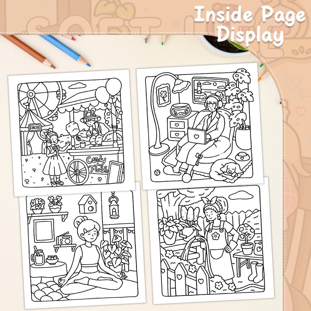 Soft Life Cute & Comfy Coloring Book for Adults, Cute Cartoon Patterns, Perfect Painting Gift for Party and Birthday