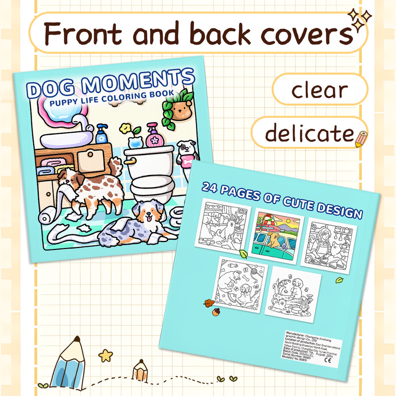 Dog Moments Colouring Book, PUPPY LIFE Scenes for Adult Stress Relief, Kids Educational Toys, Painting Drawing Book