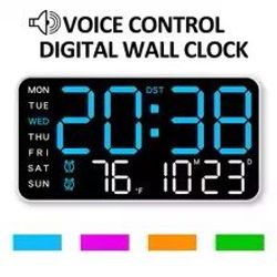large led digital wall clock – usb powered remote control with temperature, date & week display + dual alarm feature