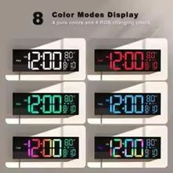 large led digital wall clock – 16 inches big display with remote, 8 rgb colors, alarm & temperature