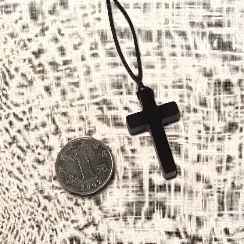 Handmade Ebony Crucifix Pendant Necklace With Braided Rope 0