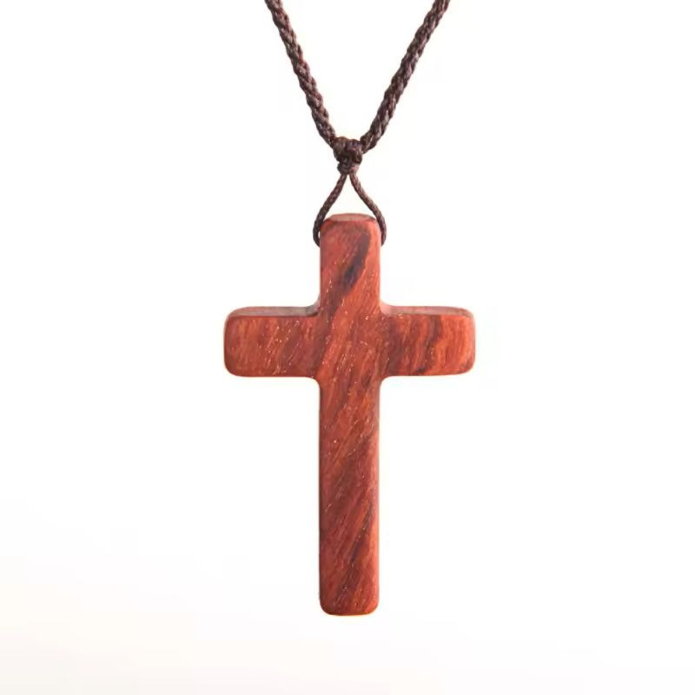 Handmade Ebony Crucifix Pendant Necklace With Braided Rope 2