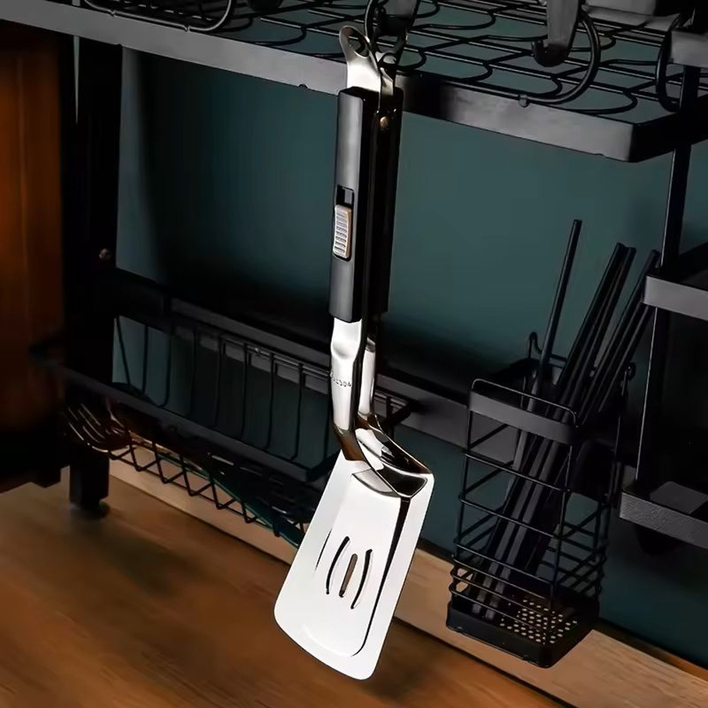 GrillMaster 304 StainlessSteel Steak Pancake Clip Spatula MultiFunction BBQ Tongs 5