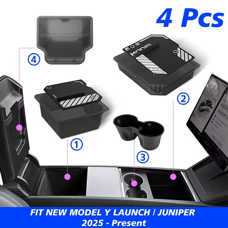 MaxStore Console Armrest Storage Box For Tesla Model Y 2025 Juniper ABS Organizer With Silicone A 23