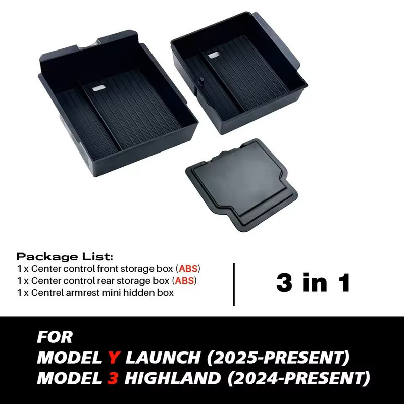 MaxStore Console Armrest Storage Box For Tesla Model Y 2025 Juniper ABS Organizer With Silicone A 17