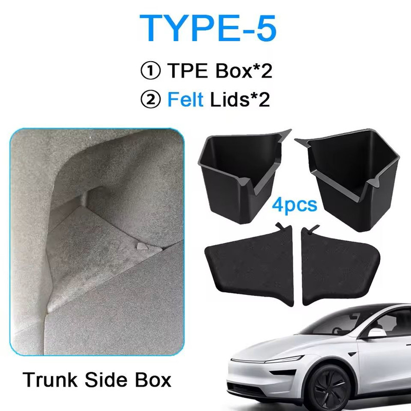 JuniperFit Trunk Organizer Side Storage Box With Flocked TPE Mat For Tesla Model Y 20202025 14