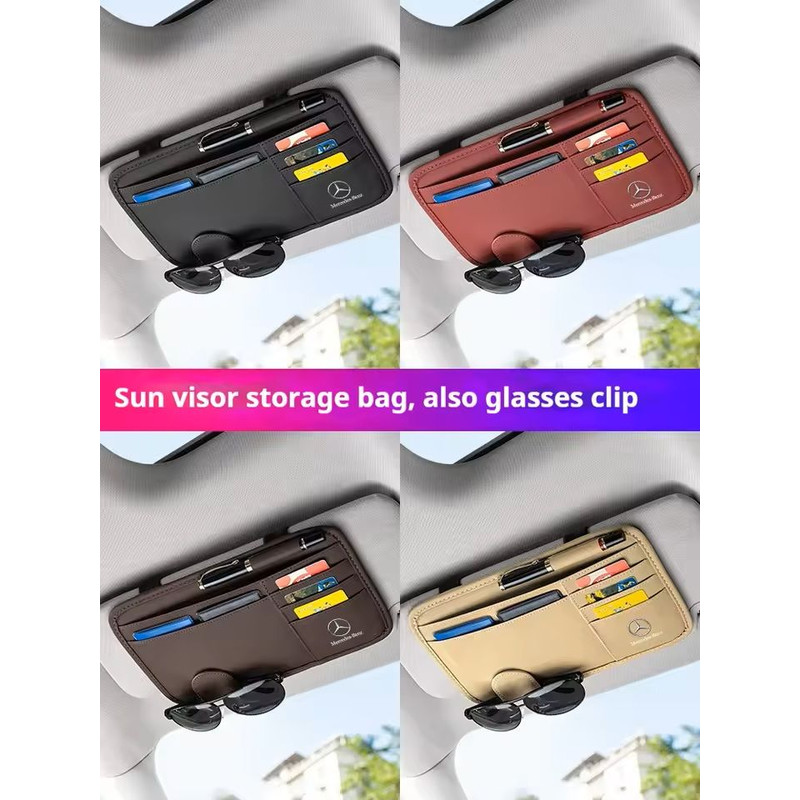 PU Leather Sun Visor Organizer With Glasses Clip Card Storage Fits MercedesBenz AMGACEGLKGLCVito 0