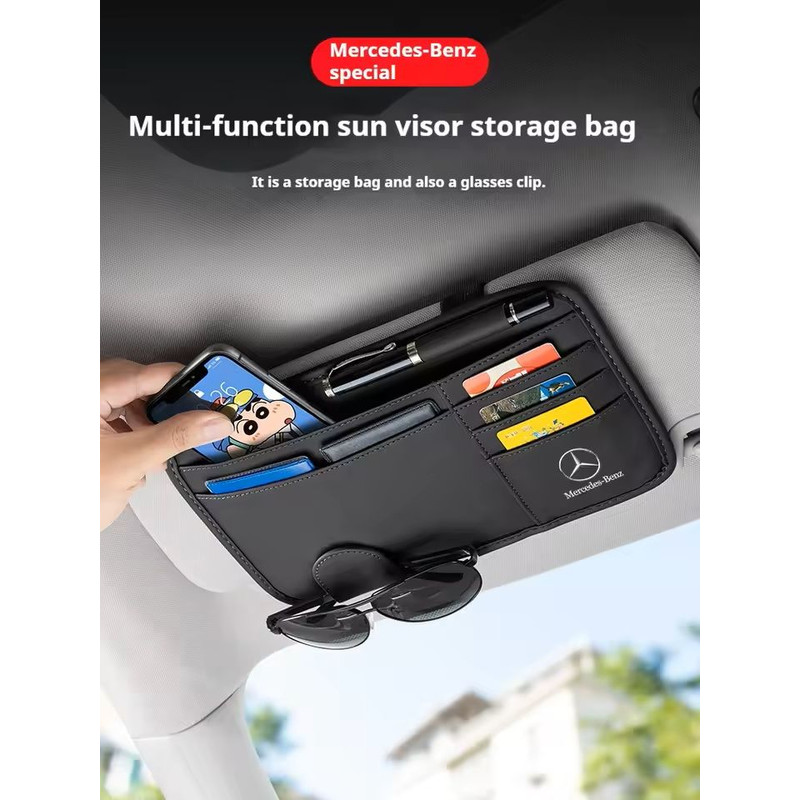 PU Leather Sun Visor Organizer With Glasses Clip Card Storage Fits MercedesBenz AMGACEGLKGLCVito 8