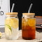 550 Ml Glass Travel Cup With Wooden Lid Straw Transparent Bubble Tea Cocktail Mug 4