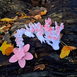 3d printed cherry blossom dragon statue – colorful floral design home ornament