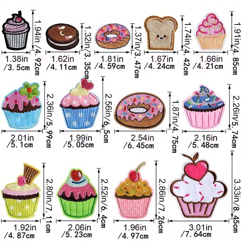 13 Piece Cupcake Embroidered IronOn Patches Set Sweet Dessert DIY Fabric Appliques 0