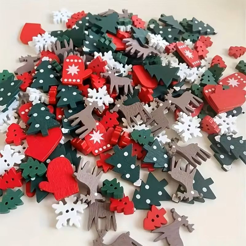 50 Piece Christmas Wooden Buttons Set Assorted Decorative Embellishments For Sewing And DIY Decor 7